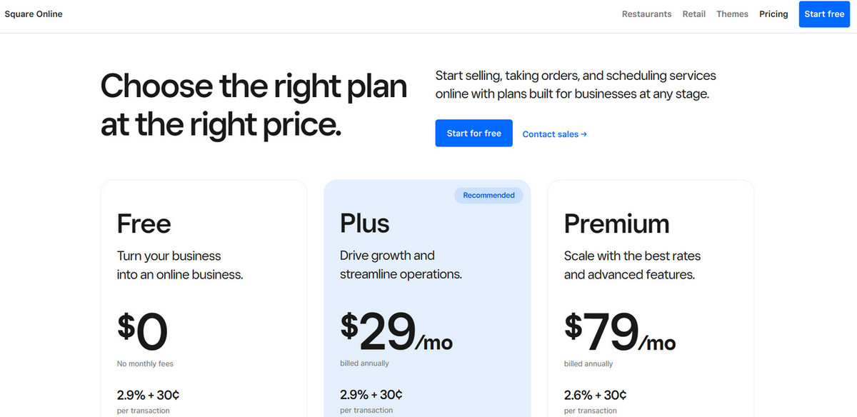 Square Online pricing